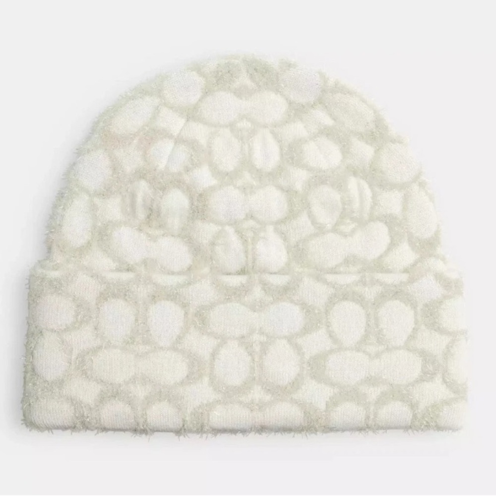 Coach White Textured Knit Hat